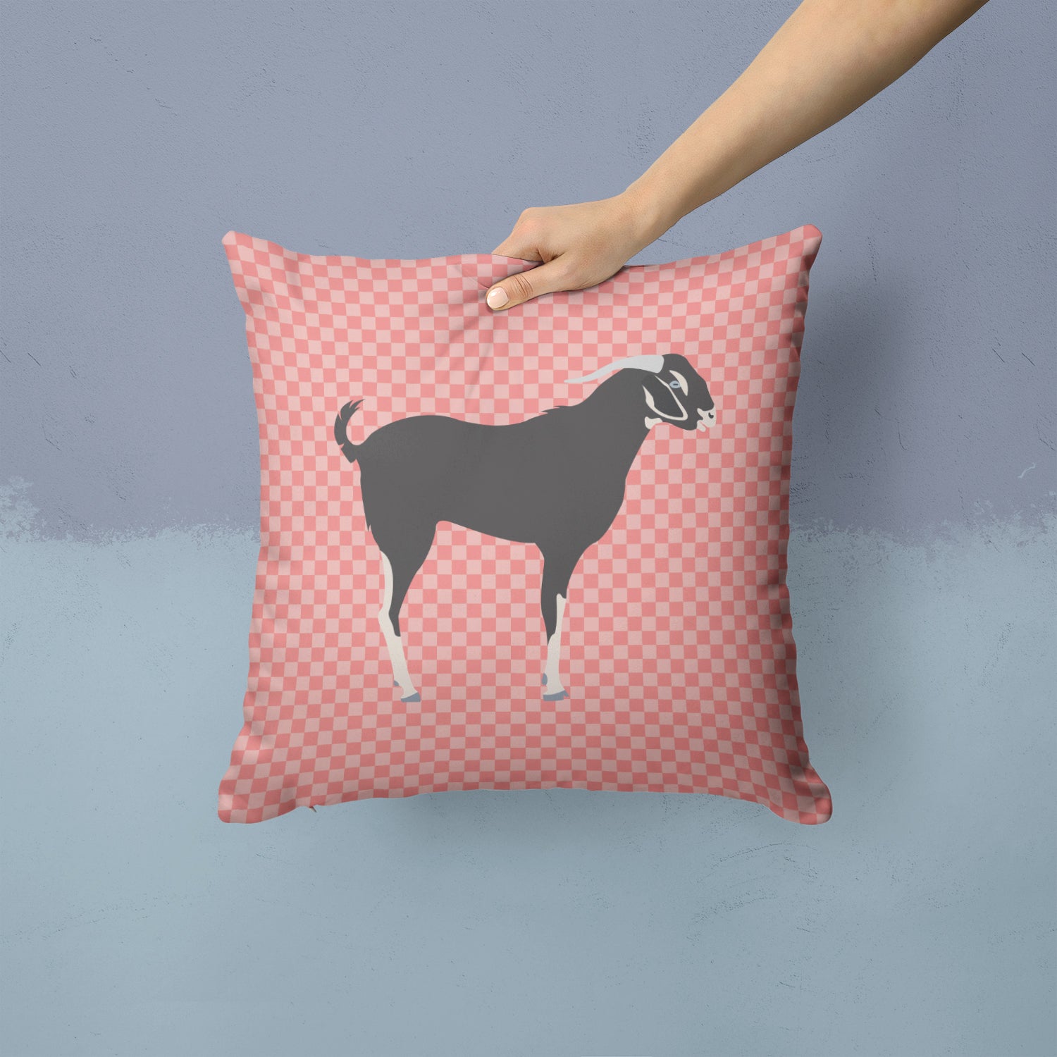 Black Bengal Goat Pink Check Fabric Decorative Pillow BB7884PW1414 - the-store.com