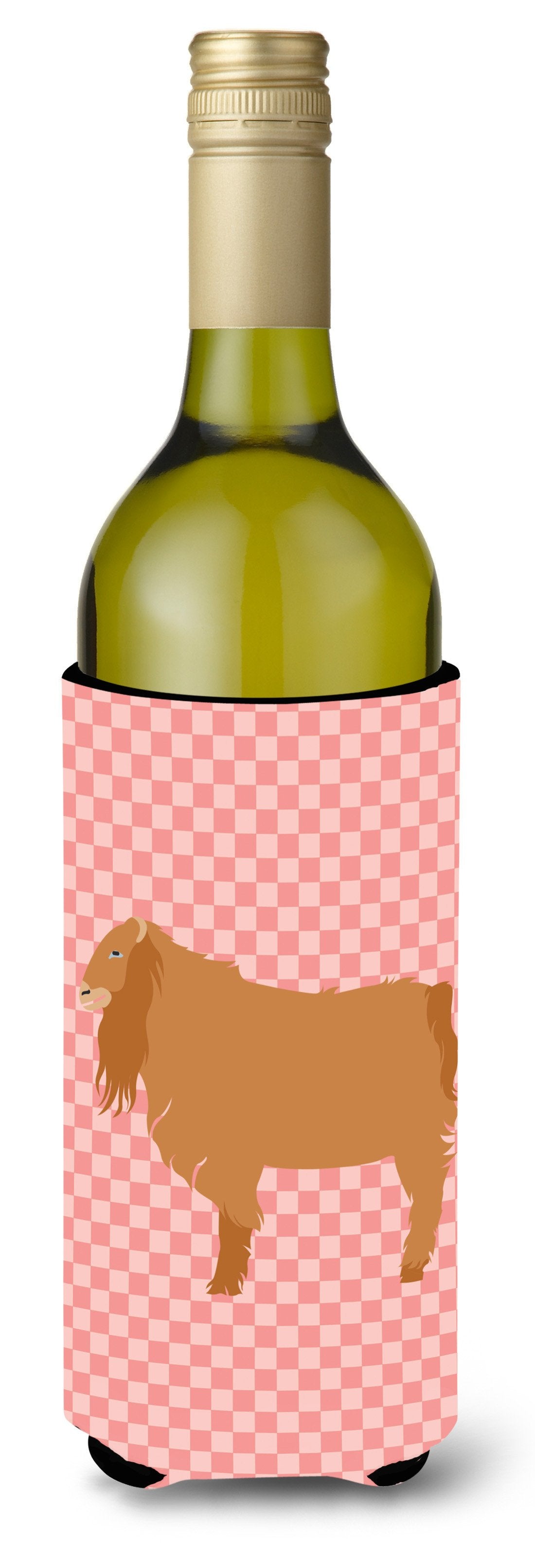 American Lamancha Goat Pink Check Wine Bottle Beverge Insulator Hugger BB7885LITERK by Caroline&#39;s Treasures