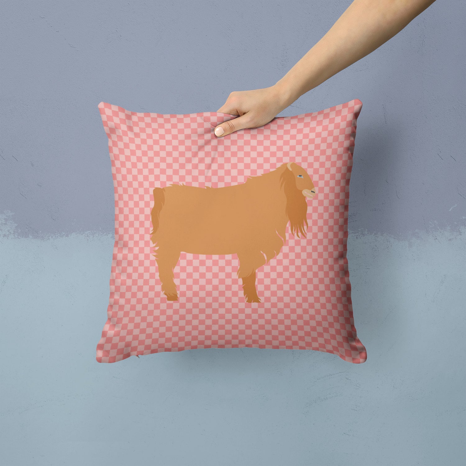 American Lamancha Goat Pink Check Fabric Decorative Pillow BB7885PW1414 - the-store.com