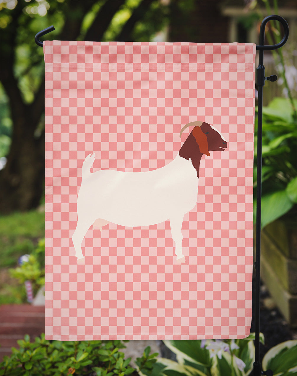 Boer Goat Pink Check Flag Garden Size