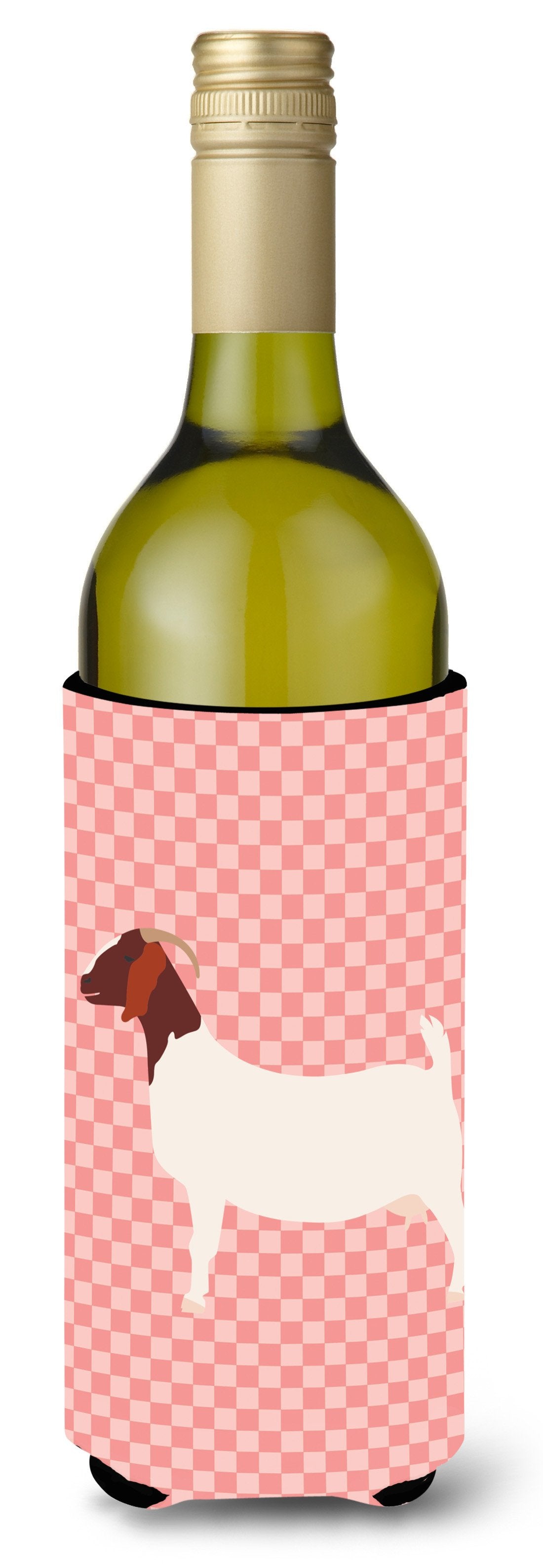 Boer Goat Pink Check Wine Bottle Beverge Insulator Hugger BB7886LITERK by Caroline&#39;s Treasures