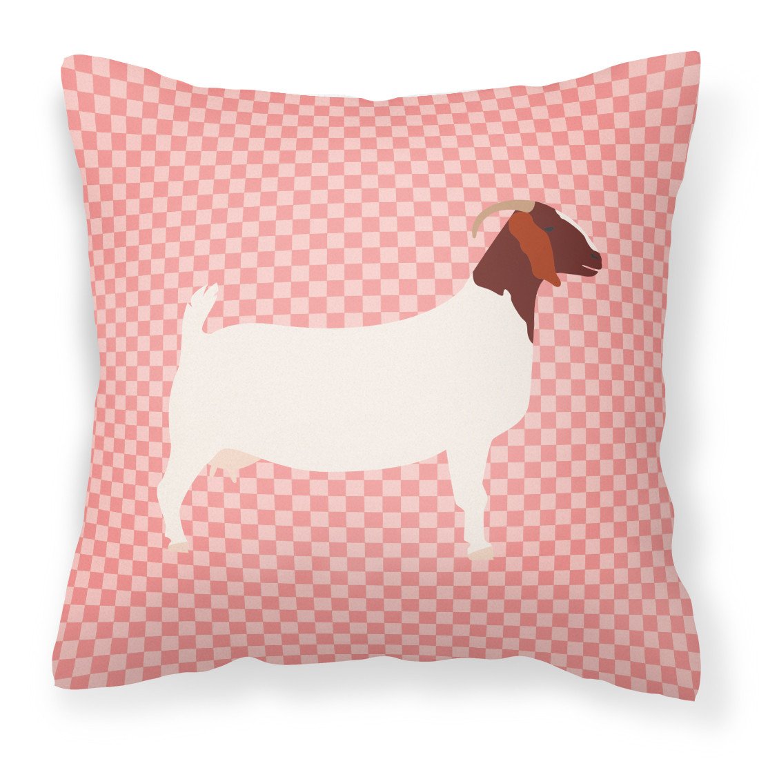 Boer Goat Pink Check Fabric Decorative Pillow BB7886PW1818 by Caroline&#39;s Treasures