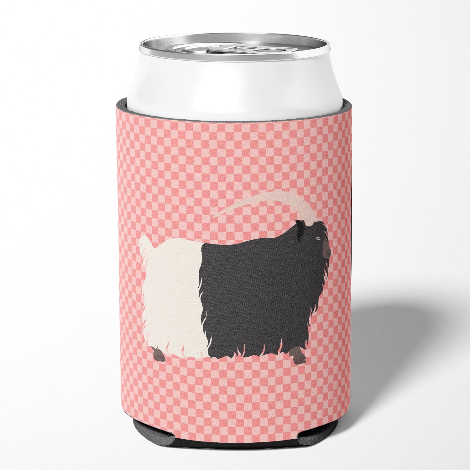 Welsh Black-Necked Goat Pink Check Can or Bottle Hugger BB7887CC