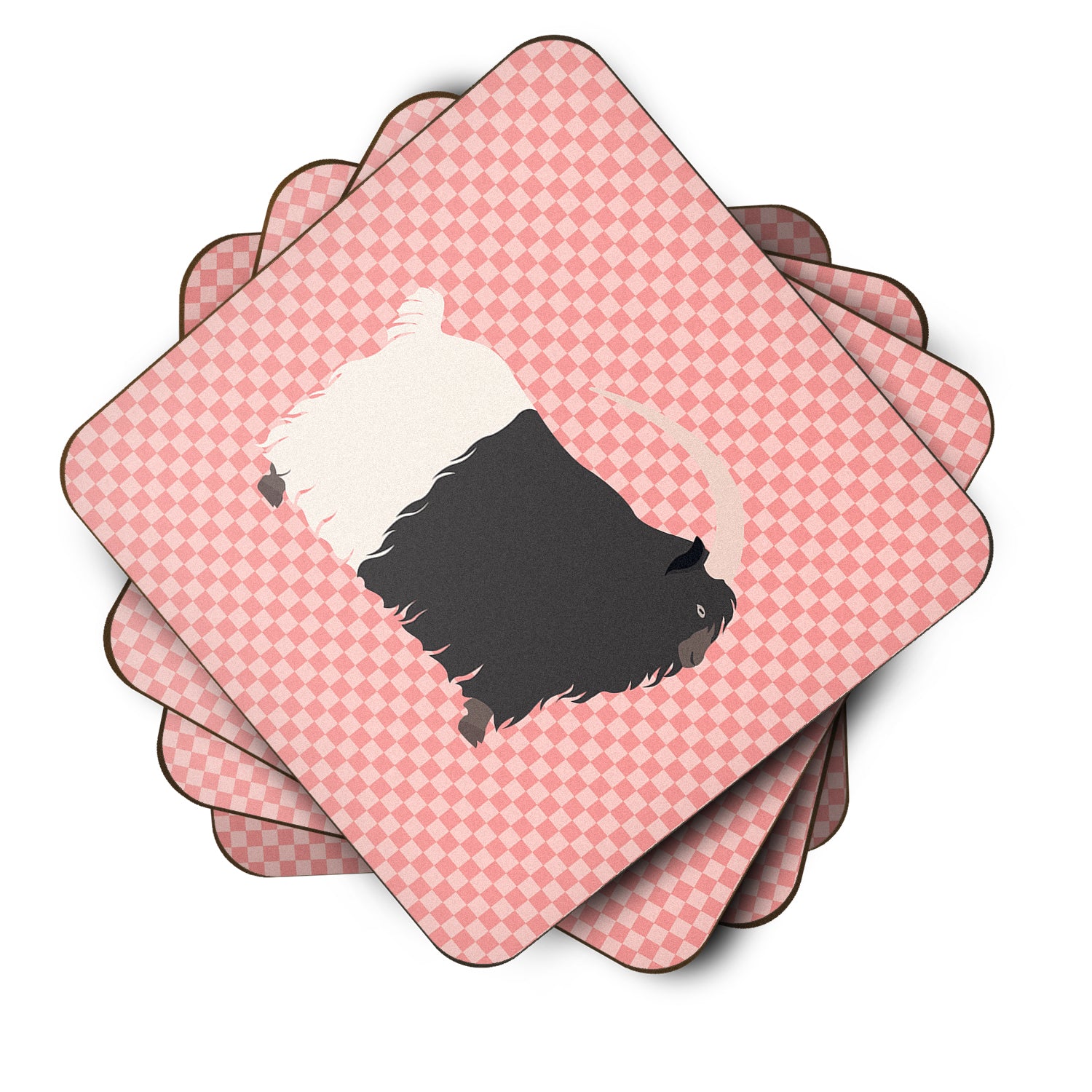 Welsh Black-Necked Goat Pink Check Foam Coaster Set of 4 BB7887FC - the-store.com