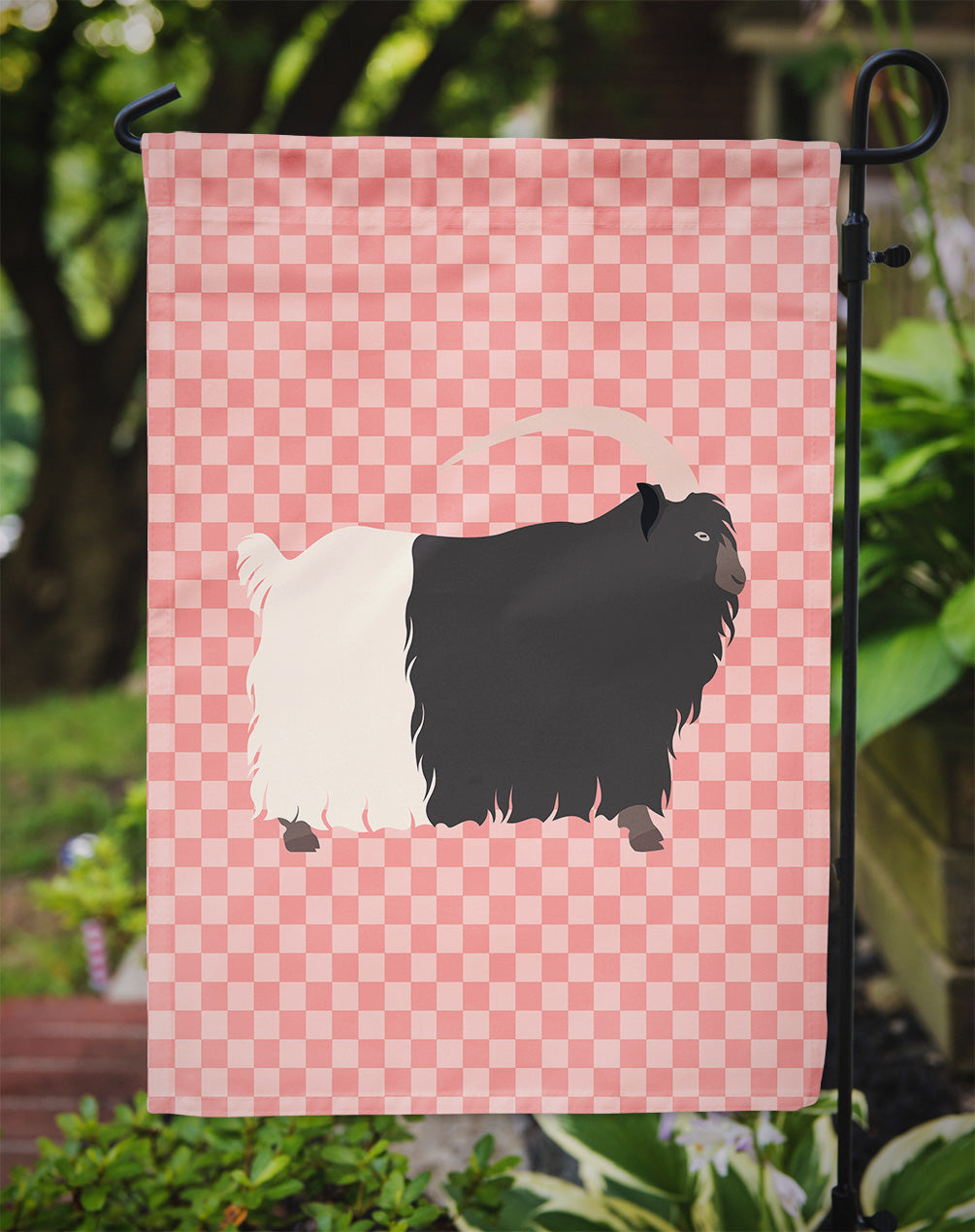Welsh Black-Necked Goat Pink Check Flag Garden Size