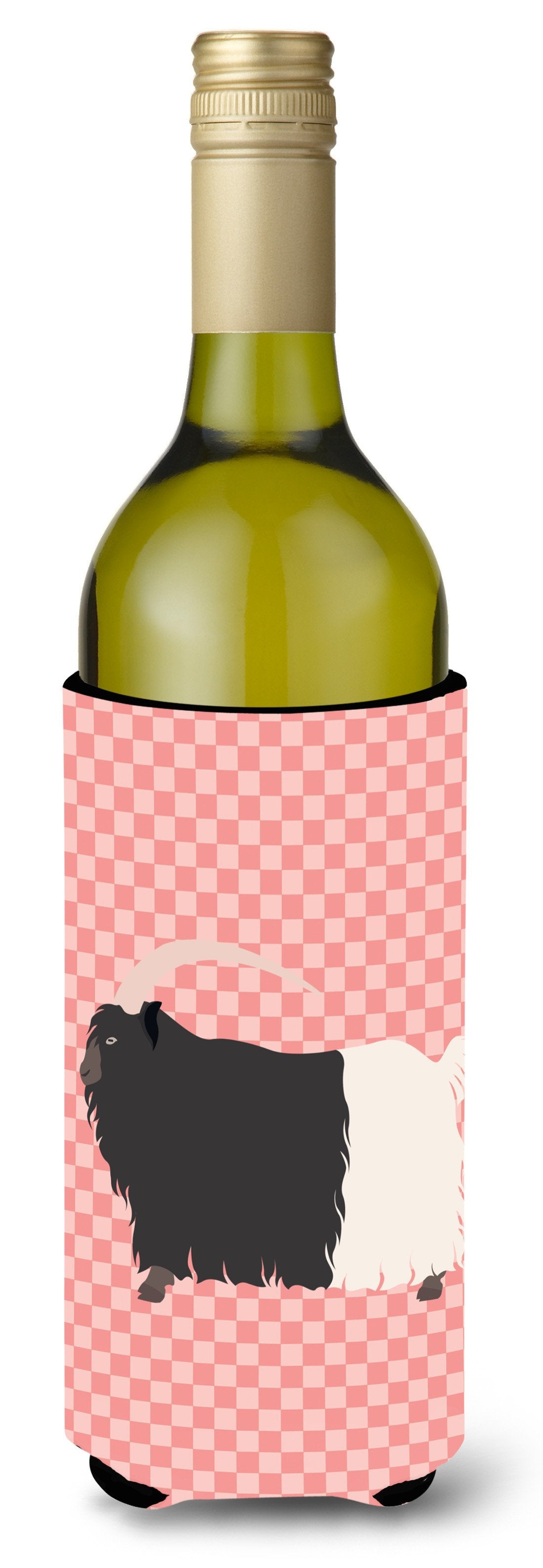 Welsh Black-Necked Goat Pink Check Wine Bottle Beverge Insulator Hugger BB7887LITERK by Caroline&#39;s Treasures