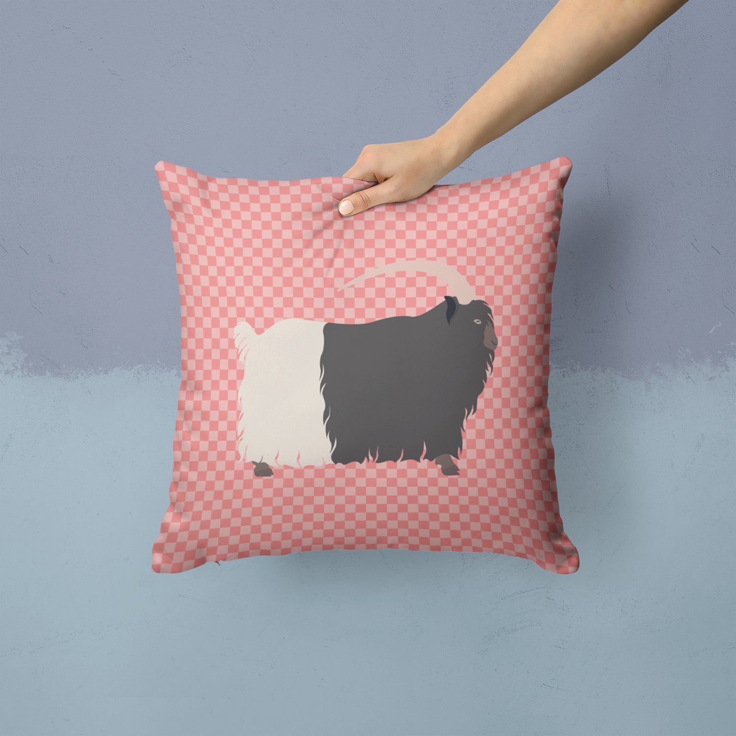 Welsh Black-Necked Goat Pink Check Fabric Decorative Pillow BB7887PW1414 - the-store.com