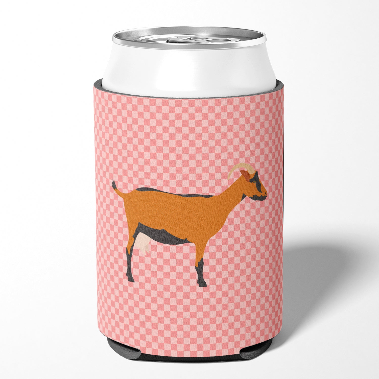Oberhasli Goat Pink Check Can or Bottle Hugger BB7888CC