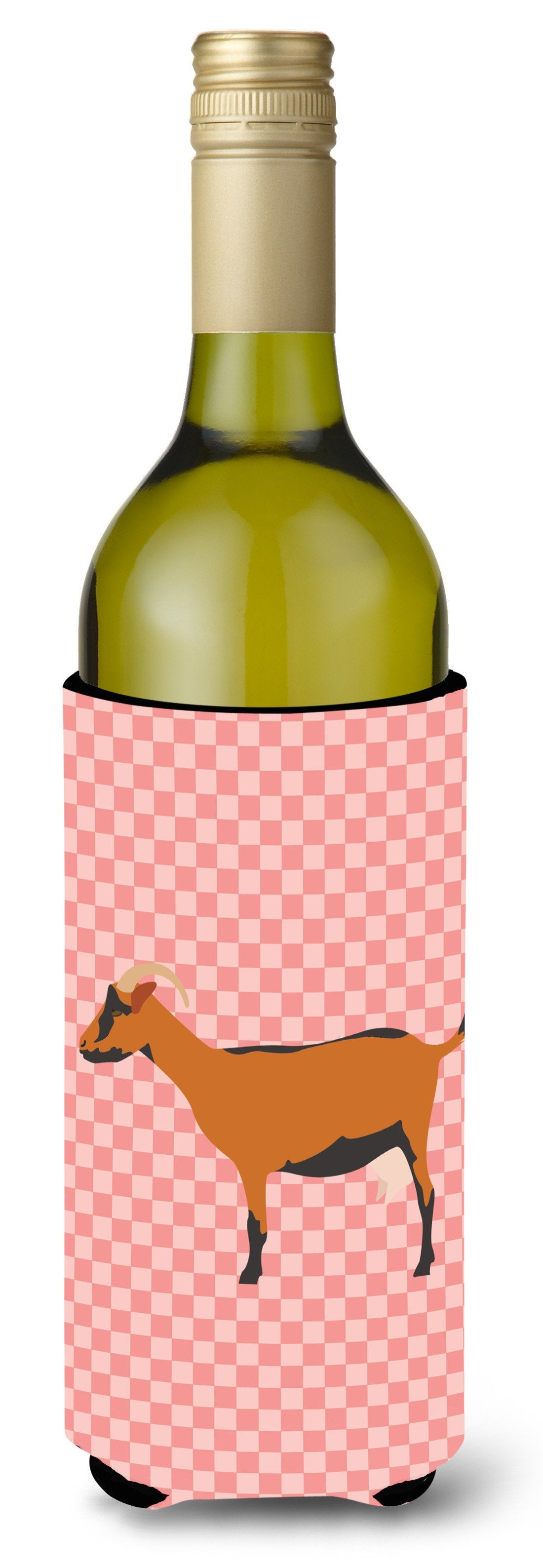Oberhasli Goat Pink Check Wine Bottle Beverge Insulator Hugger BB7888LITERK by Caroline&#39;s Treasures