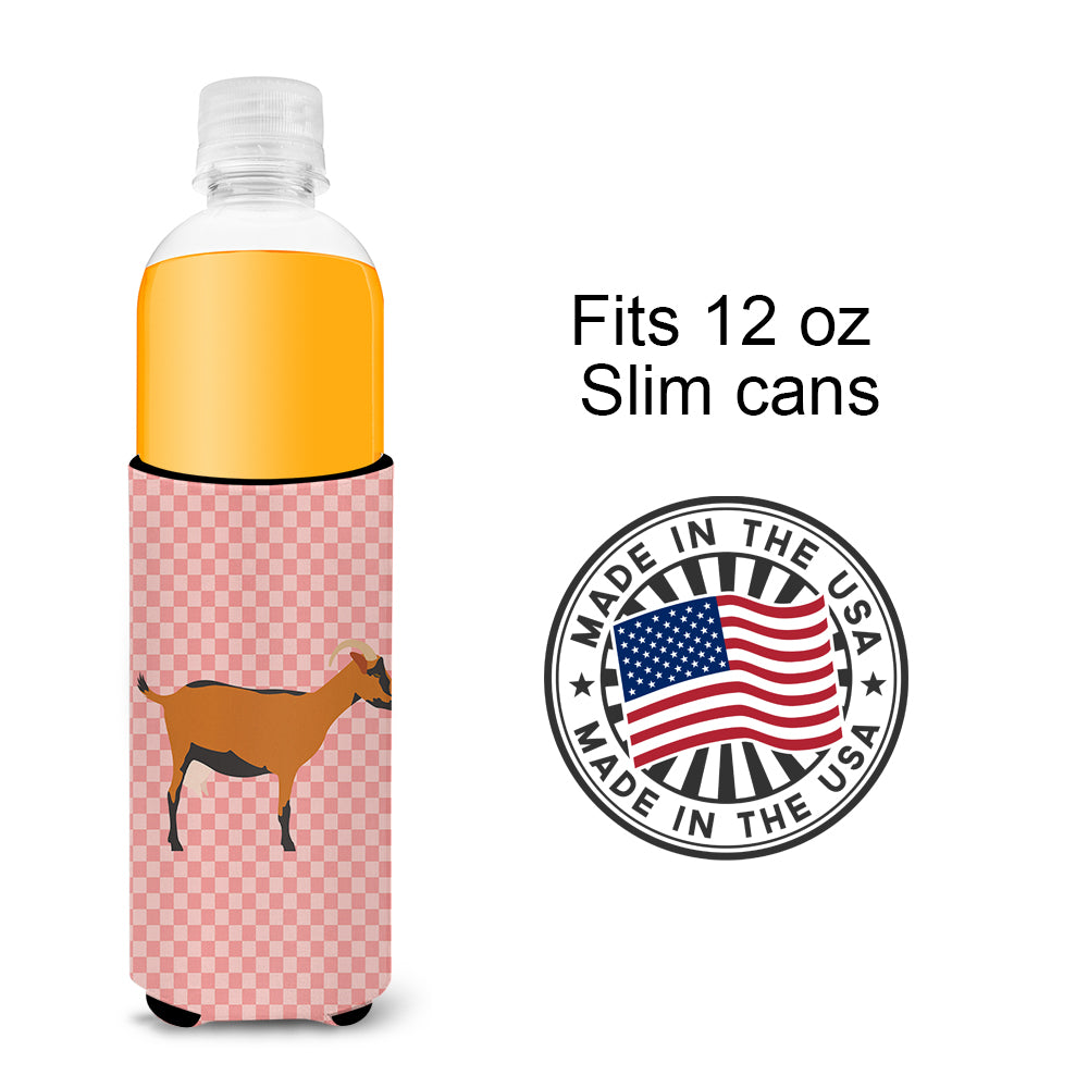 Oberhasli Goat Pink Check  Ultra Hugger for slim cans