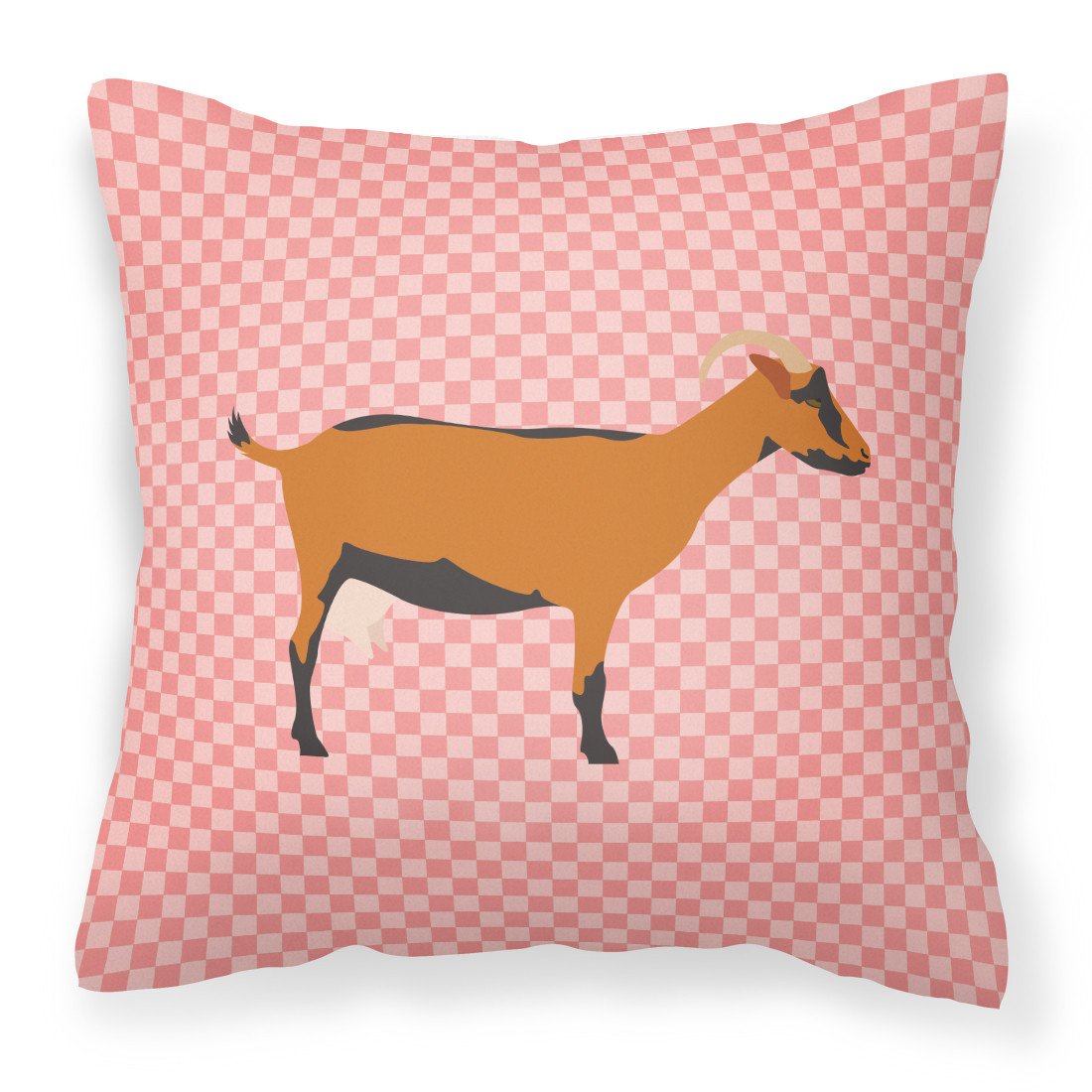 Oberhasli Goat Pink Check Fabric Decorative Pillow BB7888PW1818 by Caroline&#39;s Treasures