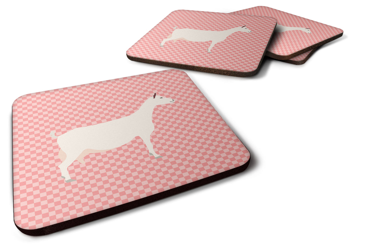 Saanen Goat Pink Check Foam Coaster Set of 4 BB7889FC - the-store.com