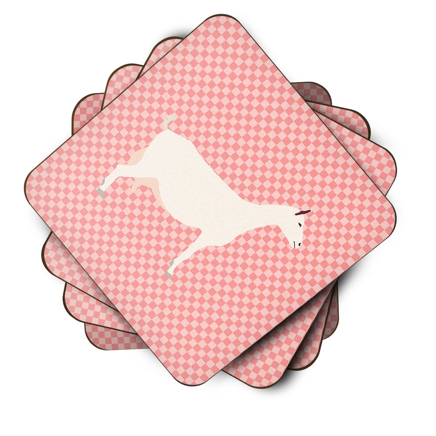 Saanen Goat Pink Check Foam Coaster Set of 4 BB7889FC - the-store.com