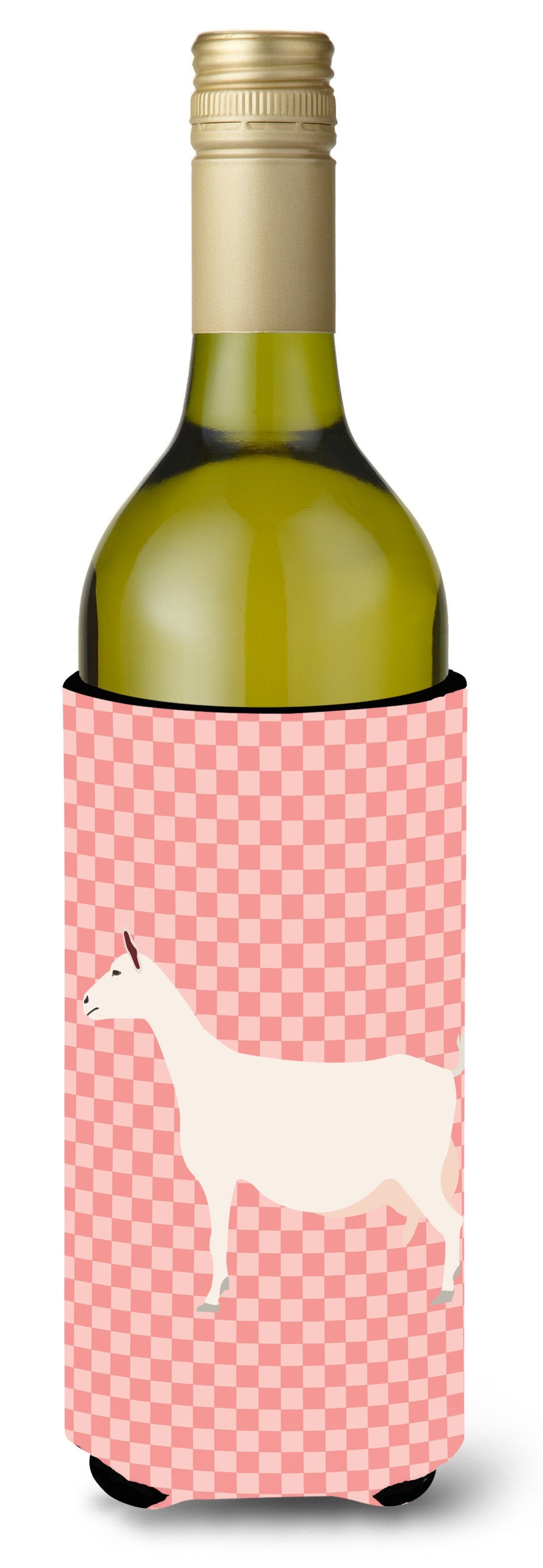Saanen Goat Pink Check Wine Bottle Beverge Insulator Hugger BB7889LITERK by Caroline&#39;s Treasures