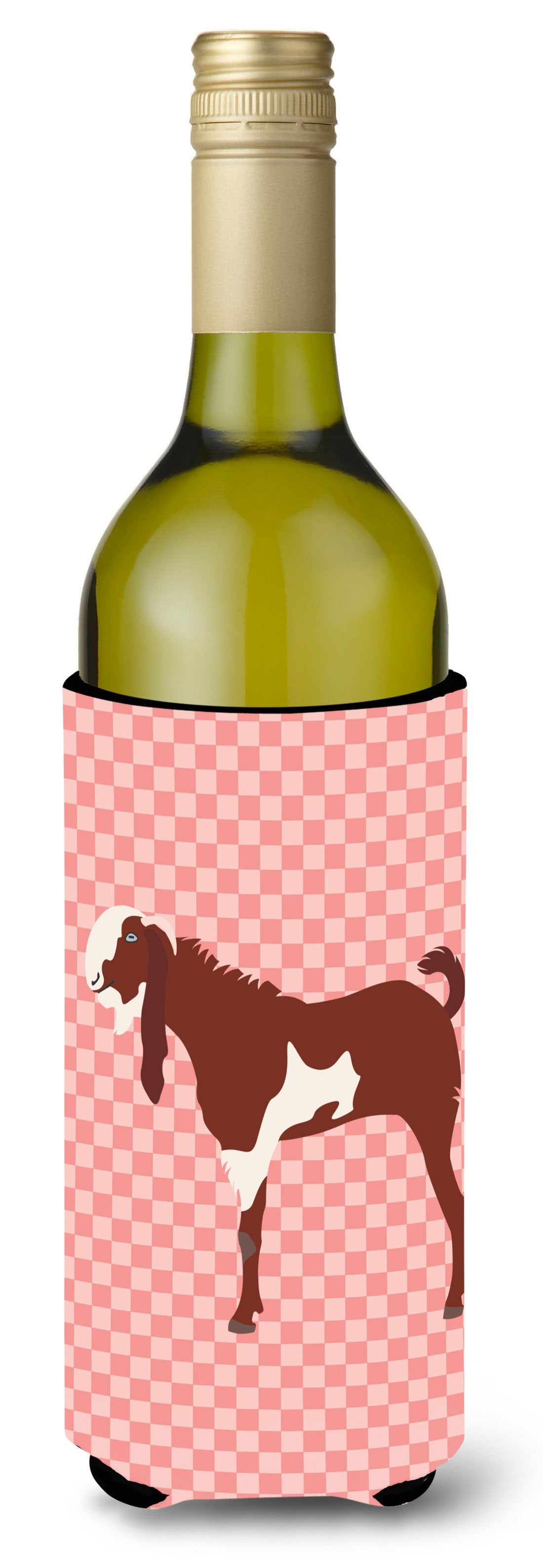 Jamnapari Goat Pink Check Wine Bottle Beverge Insulator Hugger BB7890LITERK by Caroline&#39;s Treasures