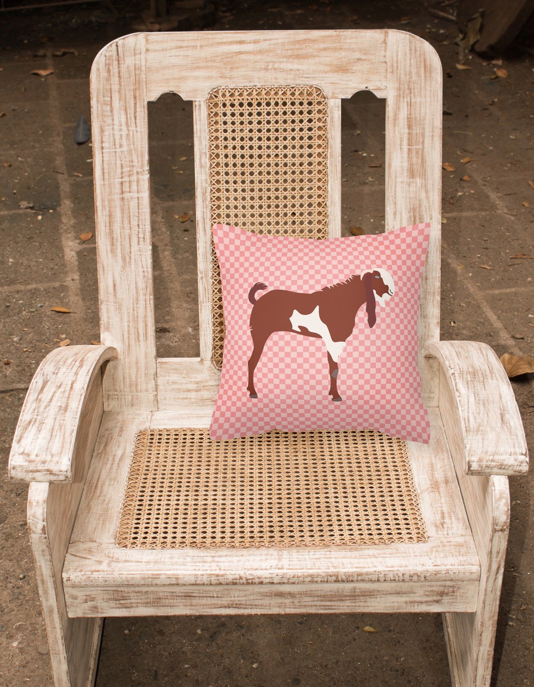 Jamnapari Goat Pink Check Fabric Decorative Pillow BB7890PW1818 by Caroline's Treasures