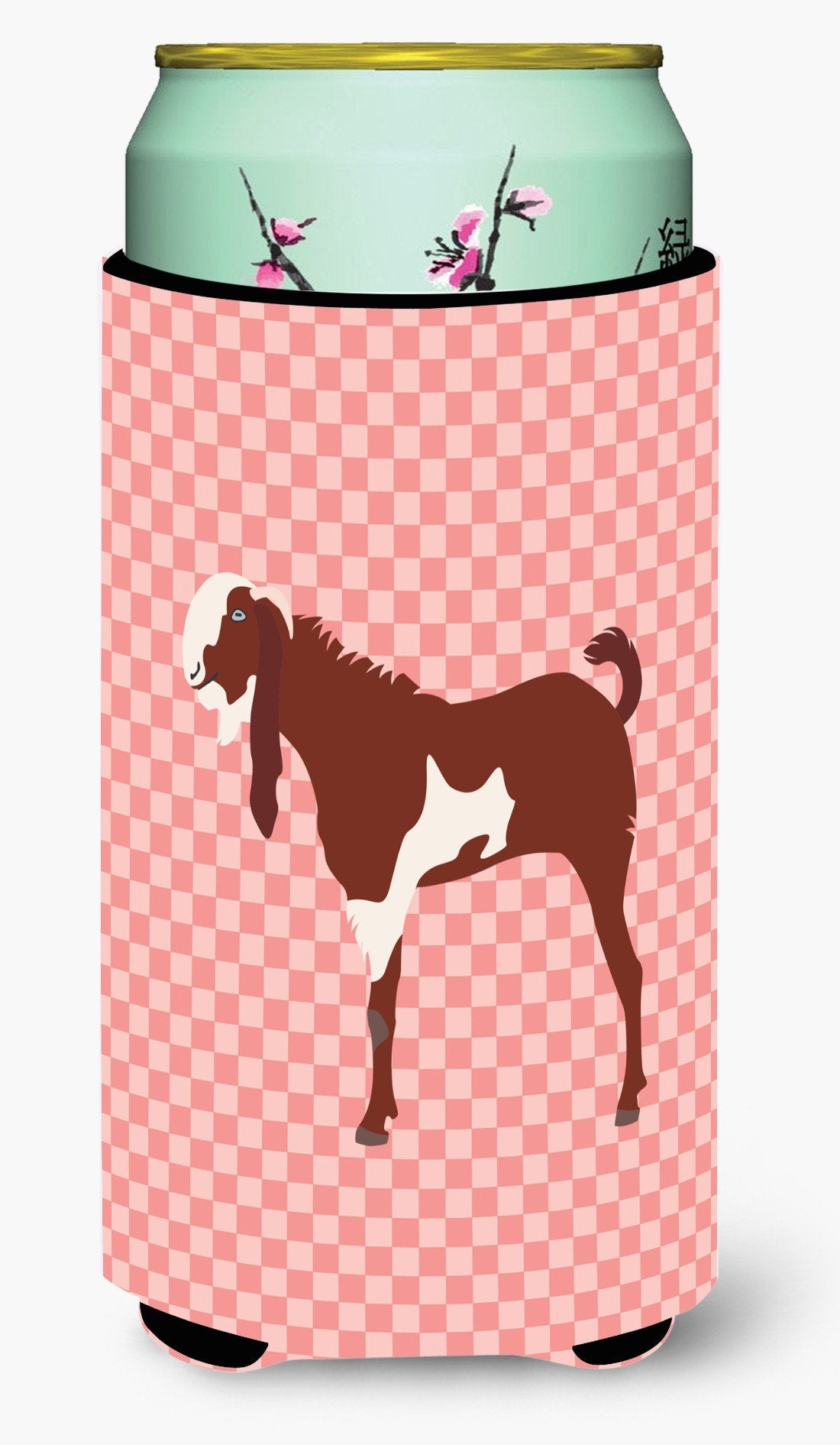 Jamnapari Goat Pink Check Tall Boy Beverage Insulator Hugger BB7890TBC by Caroline&#39;s Treasures