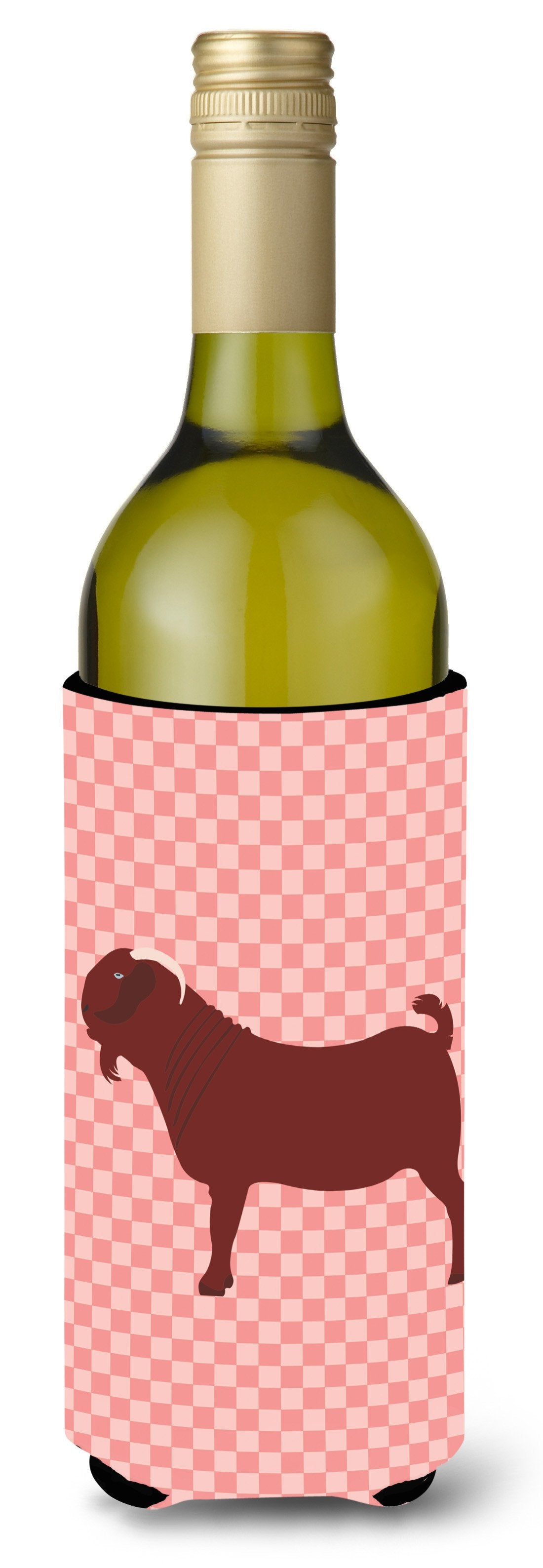 Kalahari Red Goat Pink Check Wine Bottle Beverge Insulator Hugger BB7891LITERK by Caroline&#39;s Treasures