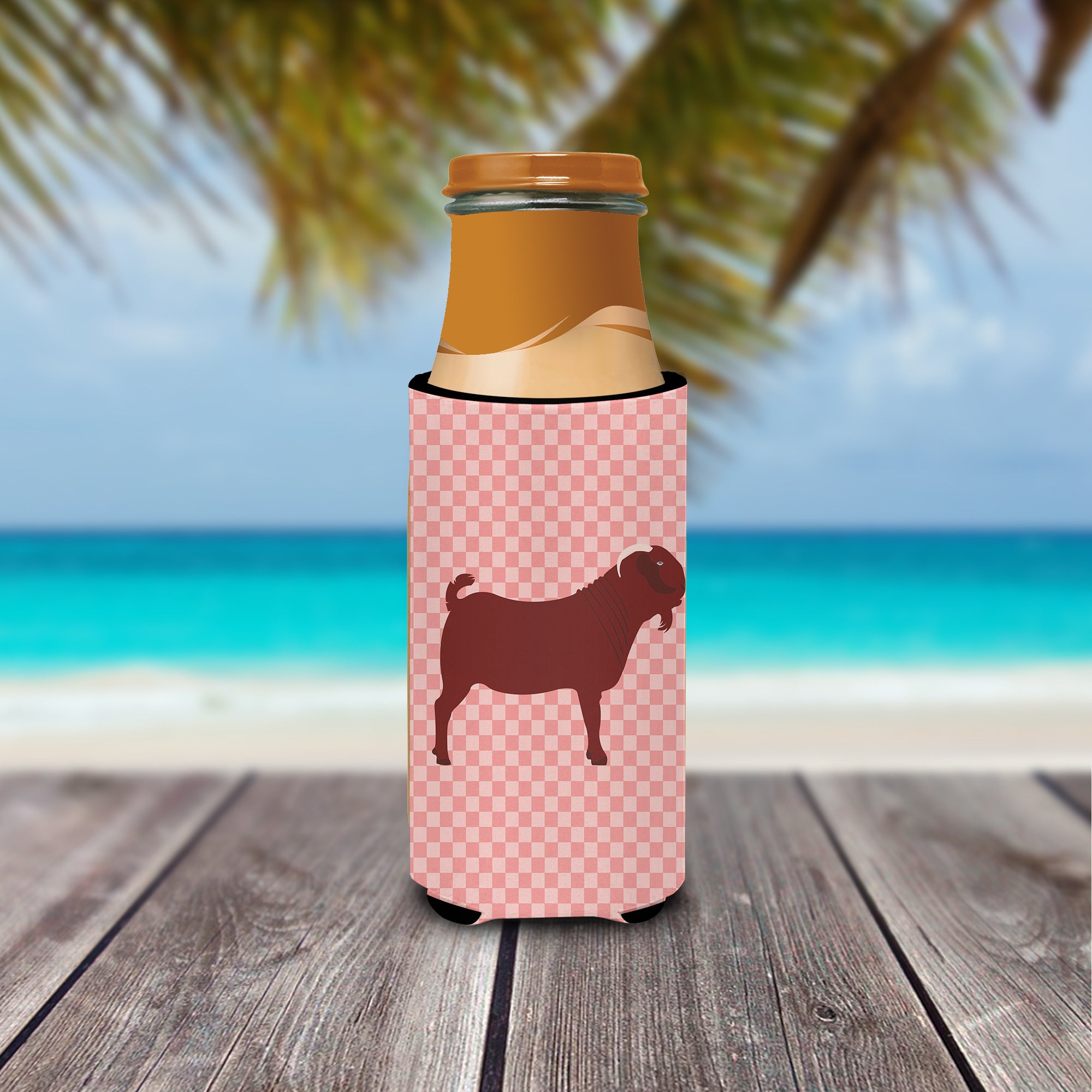Kalahari Red Goat Pink Check  Ultra Hugger for slim cans