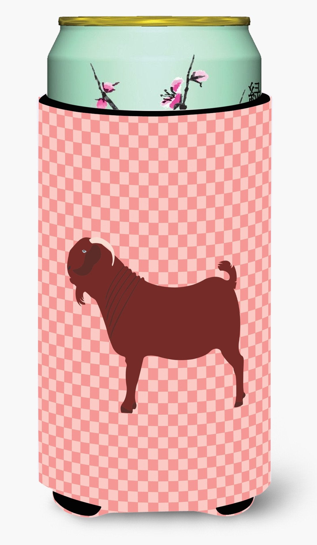 Kalahari Red Goat Pink Check Tall Boy Beverage Insulator Hugger BB7891TBC by Caroline&#39;s Treasures