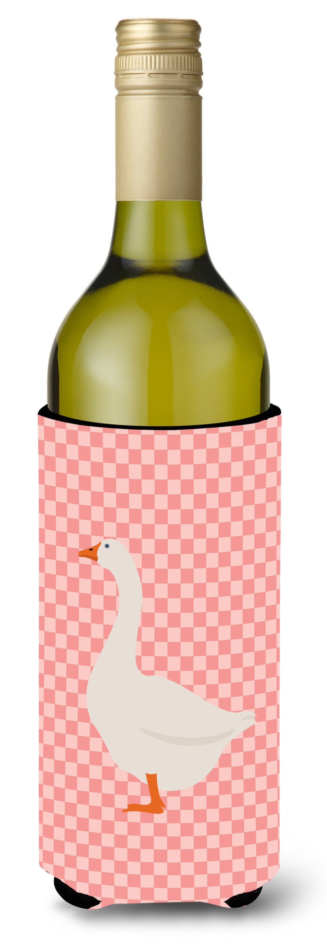 Embden Goose Pink Check Wine Bottle Beverge Insulator Hugger BB7892LITERK by Caroline&#39;s Treasures