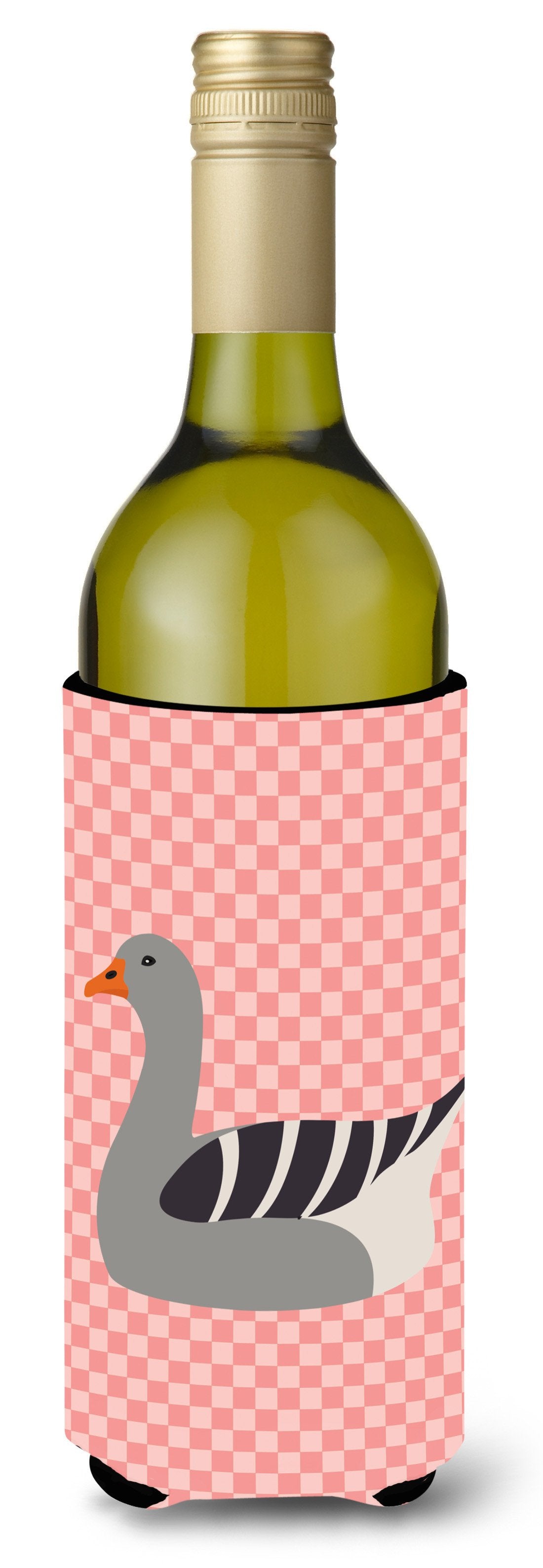 Pilgrim Goose Pink Check Wine Bottle Beverge Insulator Hugger BB7893LITERK by Caroline&#39;s Treasures