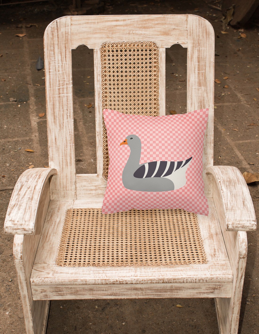 Pilgrim Goose Pink Check Fabric Decorative Pillow BB7893PW1818 by Caroline's Treasures