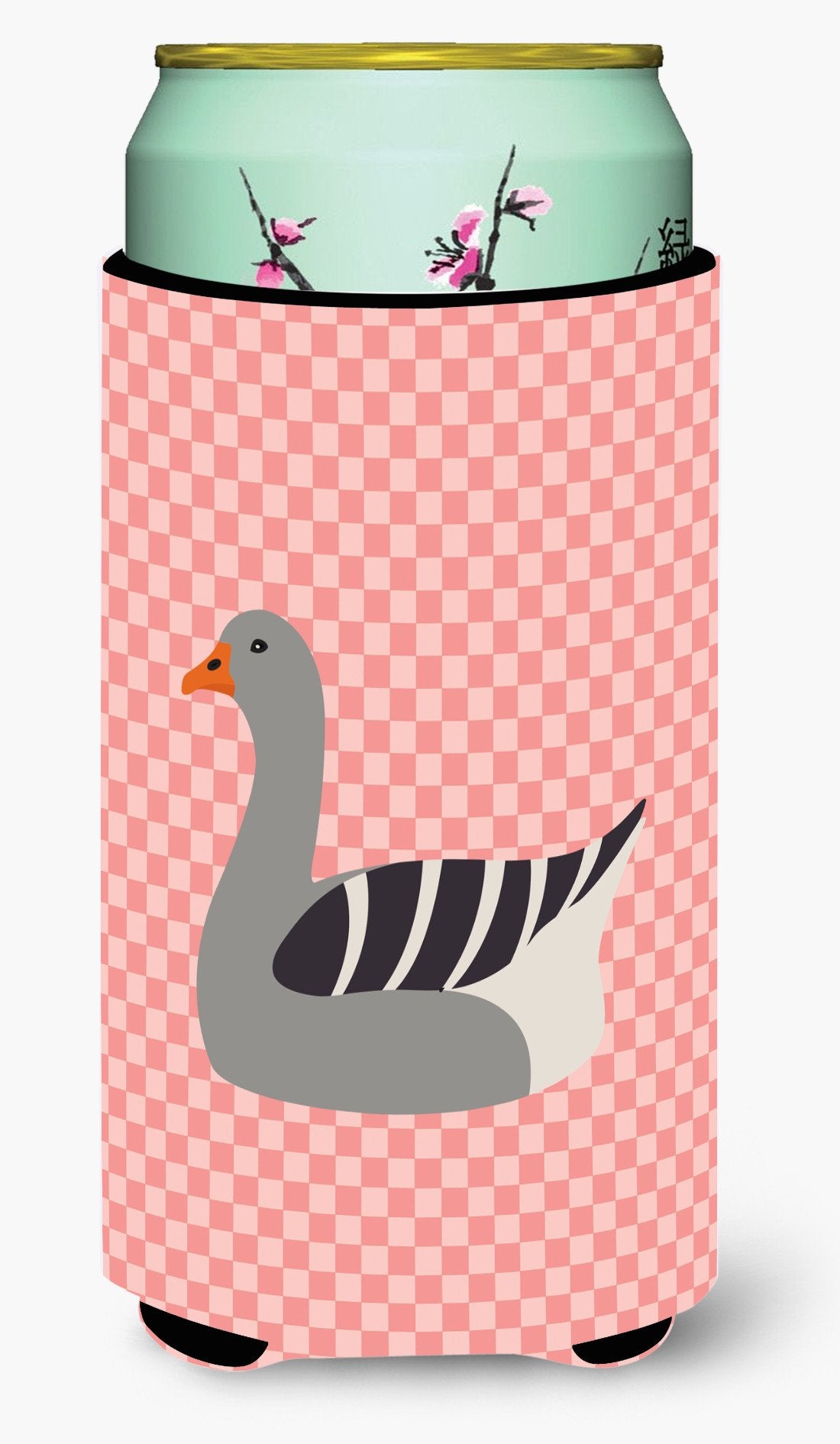 Pilgrim Goose Pink Check Tall Boy Beverage Insulator Hugger BB7893TBC by Caroline&#39;s Treasures