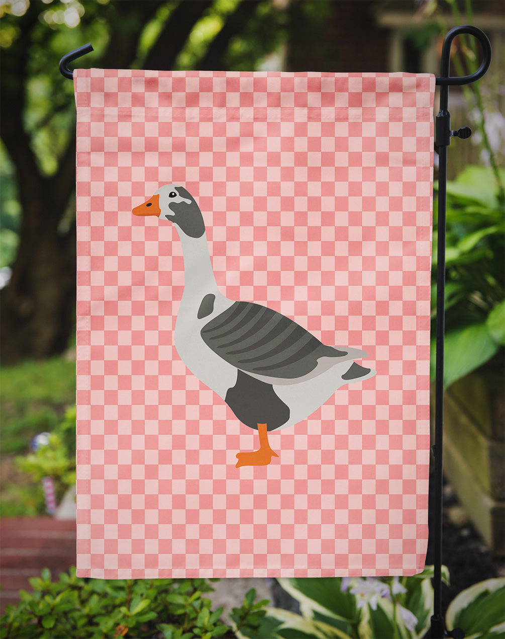 West of England Goose Pink Check Flag Garden Size  the-store.com.