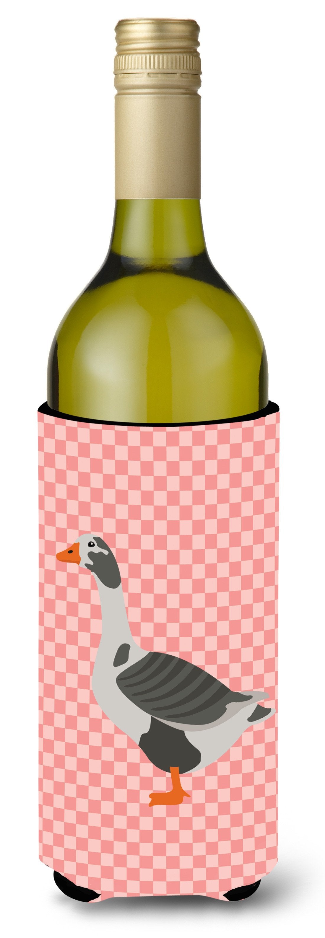 West of England Goose Pink Check Wine Bottle Beverge Insulator Hugger BB7895LITERK by Caroline&#39;s Treasures