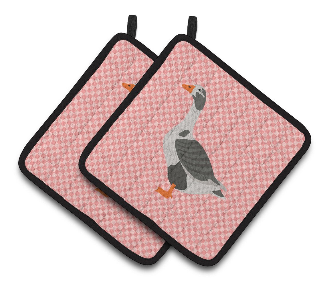 West of England Goose Pink Check Pair of Pot Holders BB7895PTHD by Caroline&#39;s Treasures