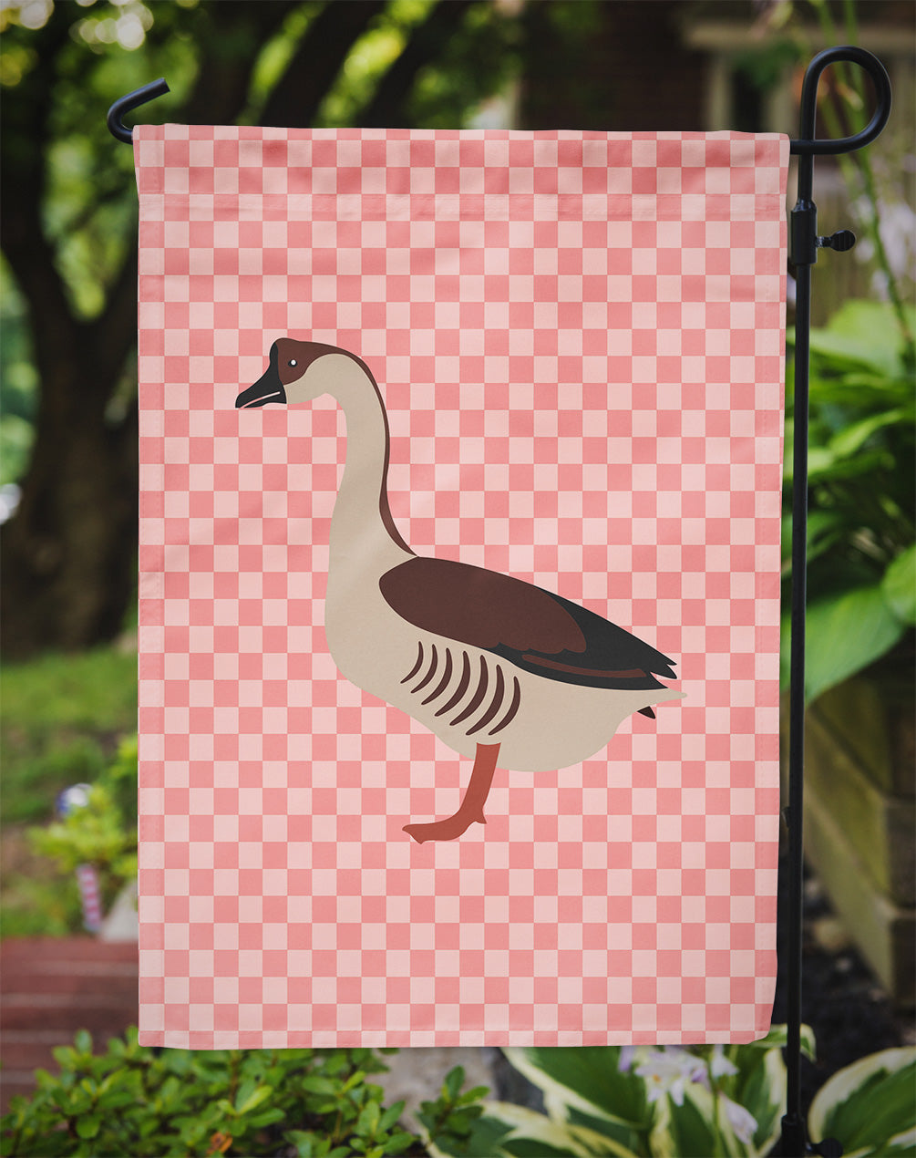 Chinese Goose Pink Check Flag Garden Size  the-store.com.