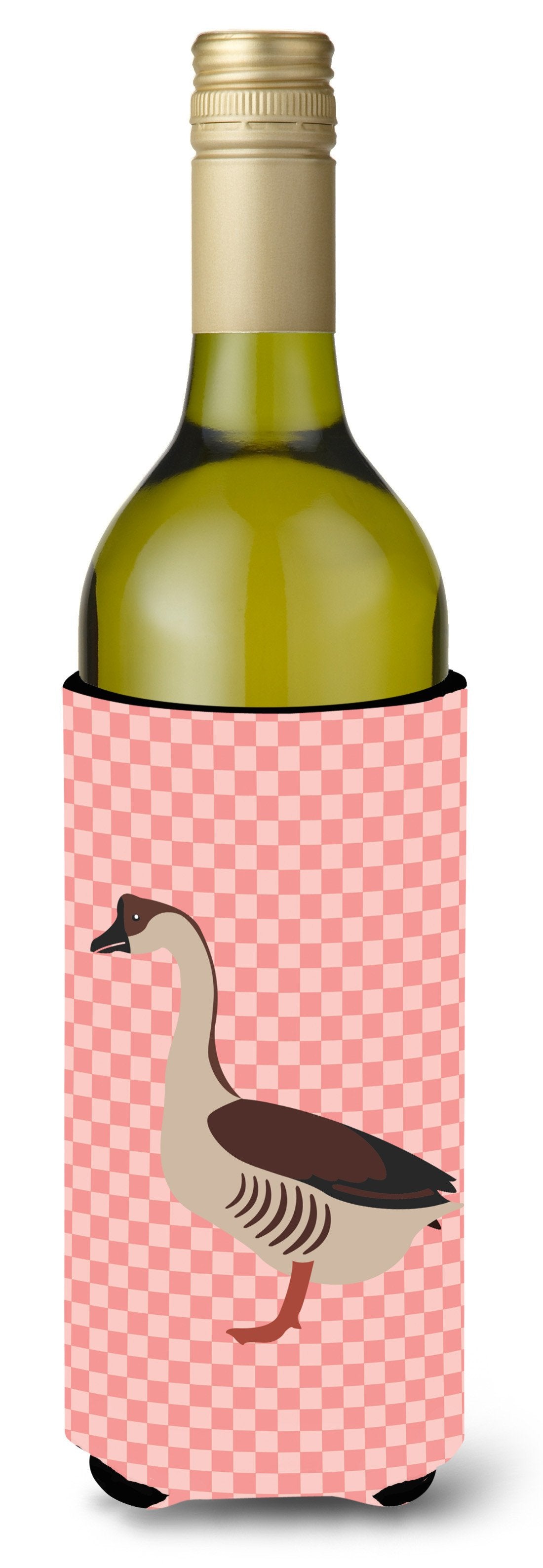 Chinese Goose Pink Check Wine Bottle Beverge Insulator Hugger BB7896LITERK by Caroline&#39;s Treasures