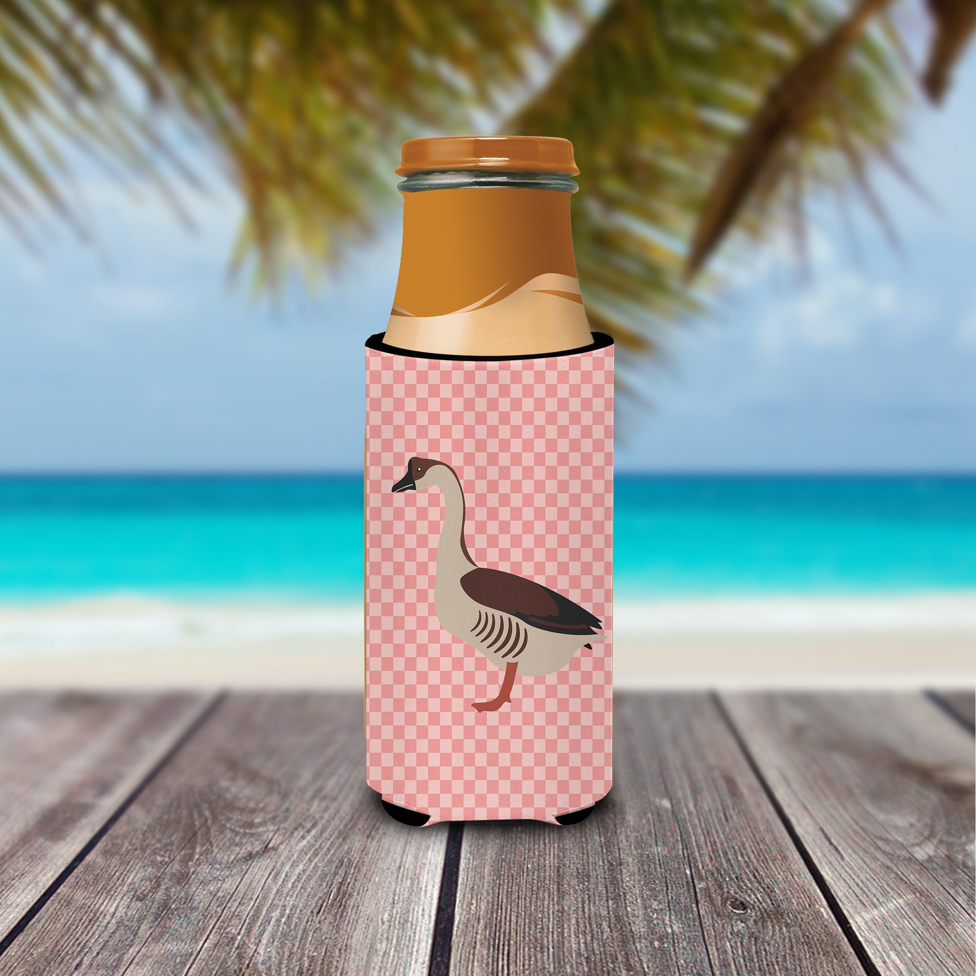 Chinese Goose Pink Check  Ultra Hugger for slim cans