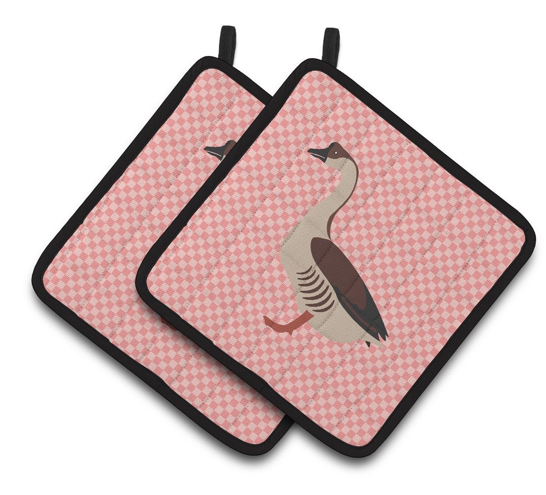Chinese Goose Pink Check Pair of Pot Holders BB7896PTHD by Caroline&#39;s Treasures