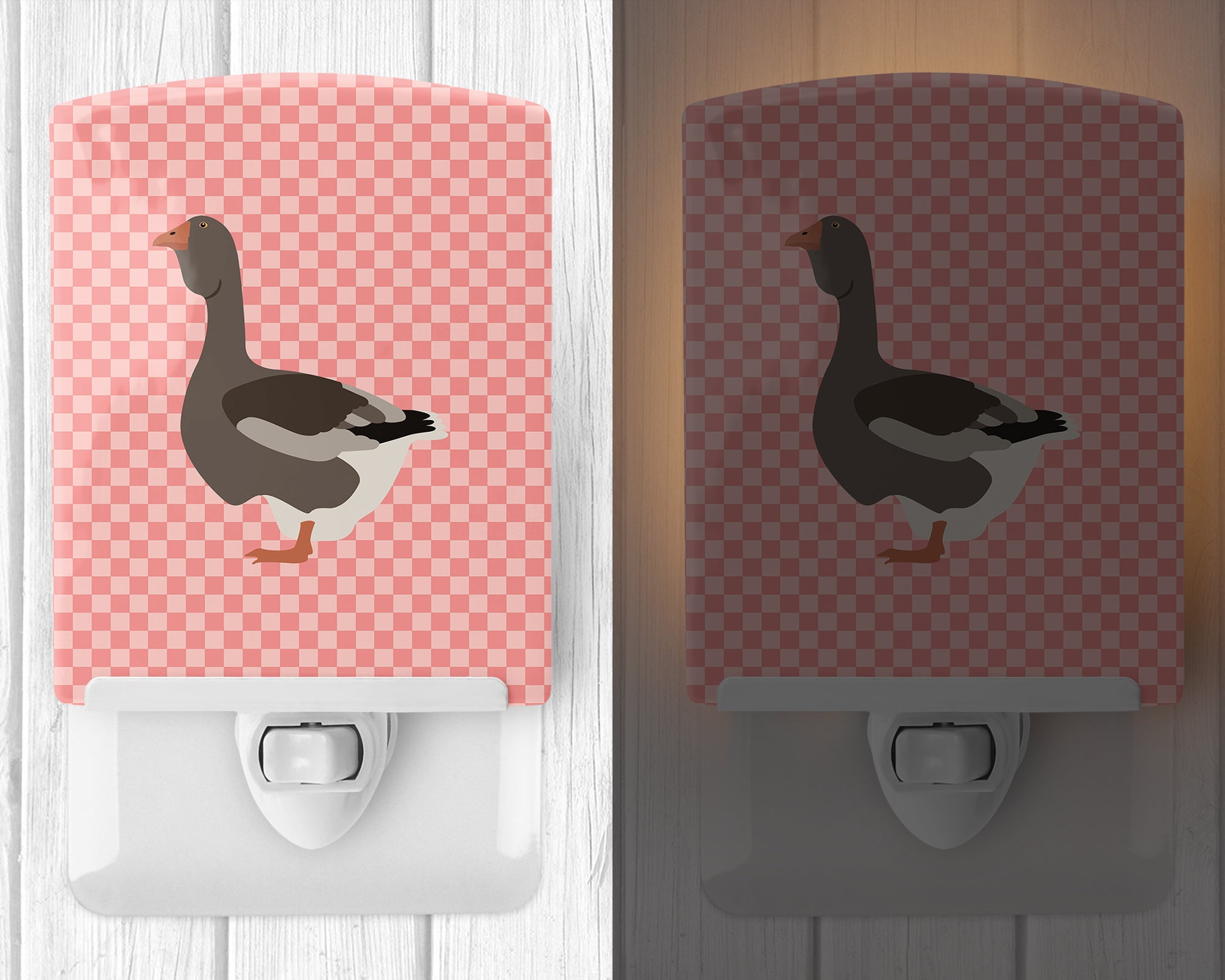 Toulouse Goose Pink Check Ceramic Night Light BB7897CNL - the-store.com