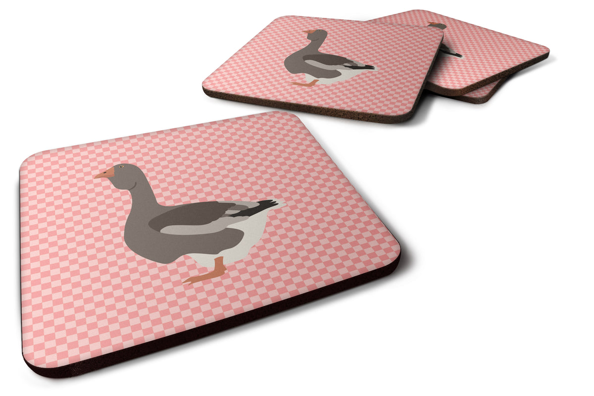 Toulouse Goose Pink Check Foam Coaster Set of 4 BB7897FC - the-store.com