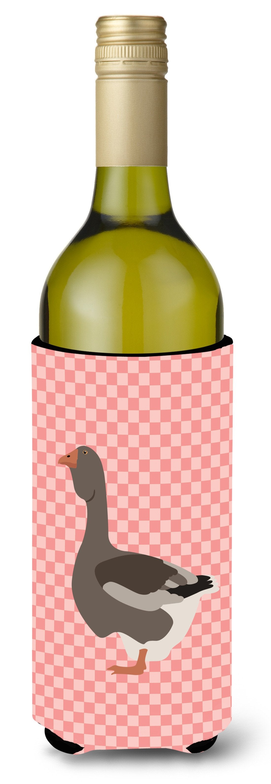 Toulouse Goose Pink Check Wine Bottle Beverge Insulator Hugger BB7897LITERK by Caroline&#39;s Treasures
