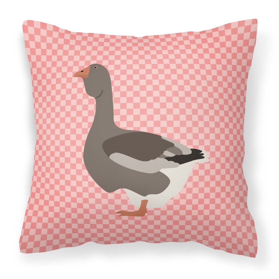 Toulouse Goose Pink Check Fabric Decorative Pillow BB7897PW1818 by Caroline&#39;s Treasures