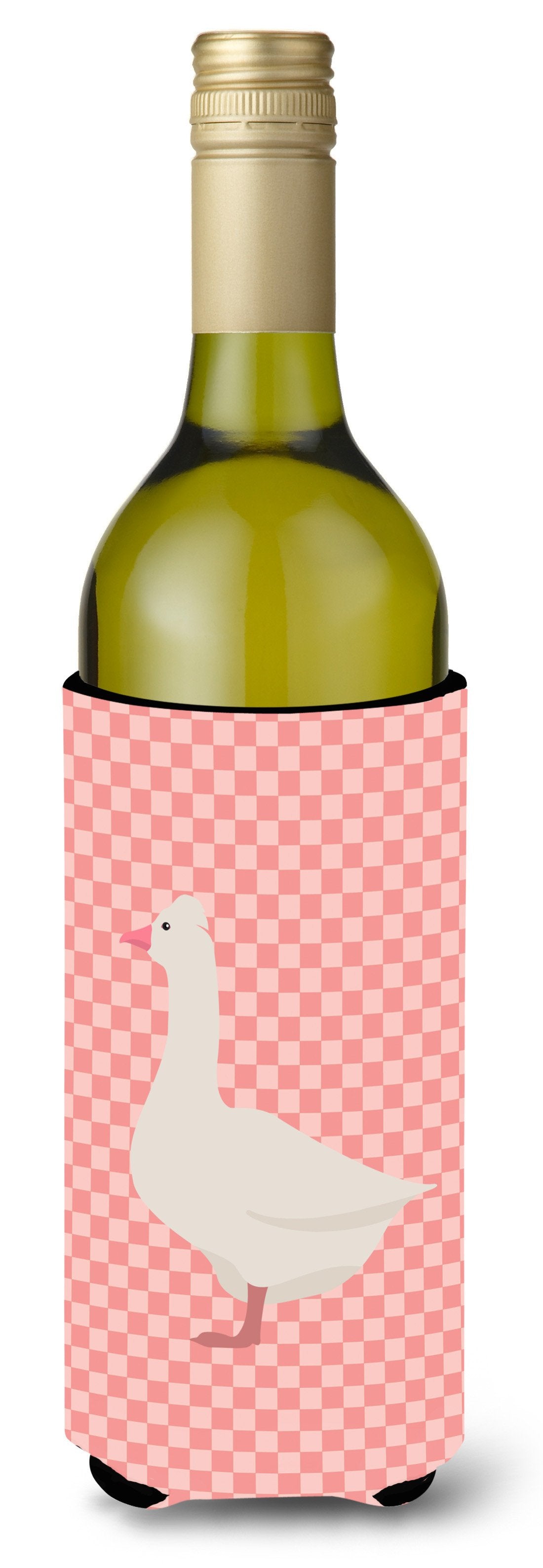 Roman Goose Pink Check Wine Bottle Beverge Insulator Hugger BB7898LITERK by Caroline&#39;s Treasures