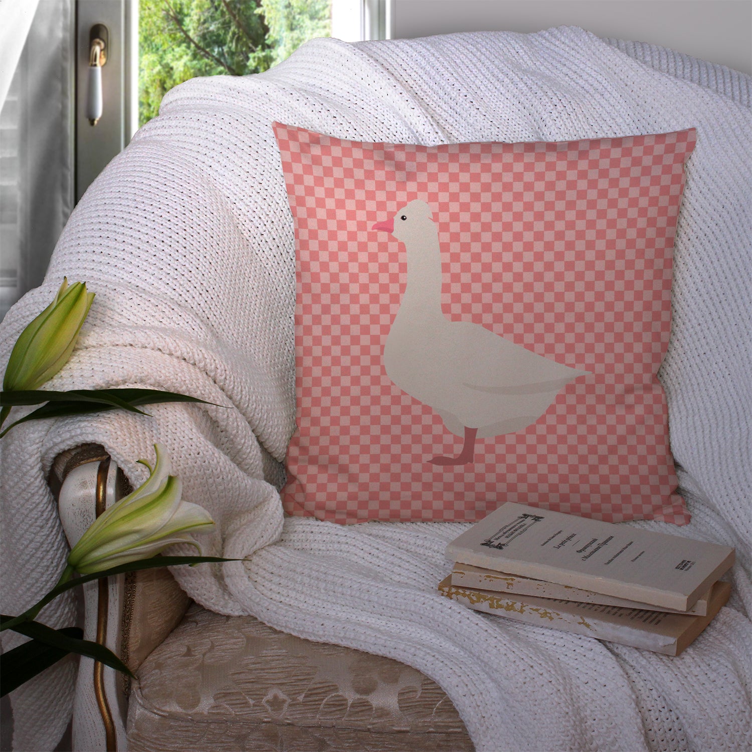 Roman Goose Pink Check Fabric Decorative Pillow BB7898PW1414 - the-store.com