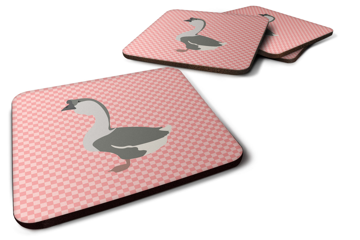 African Goose Pink Check Foam Coaster Set of 4 BB7899FC - the-store.com