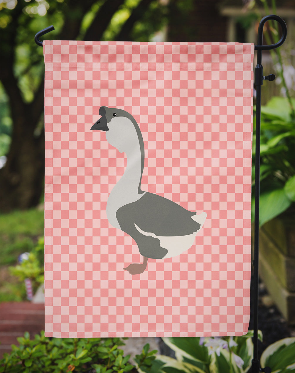 African Goose Pink Check Flag Garden Size