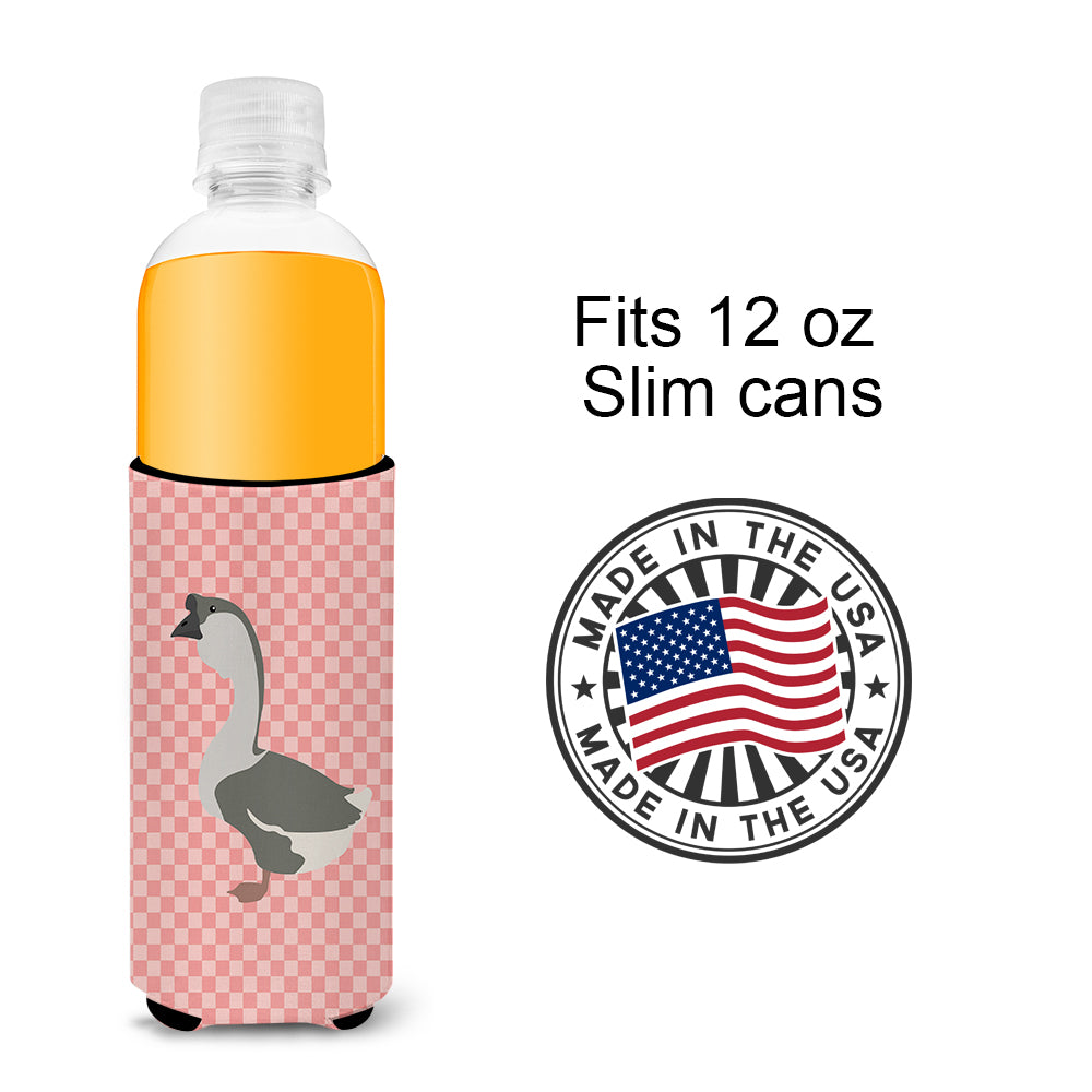 African Goose Pink Check  Ultra Hugger for slim cans