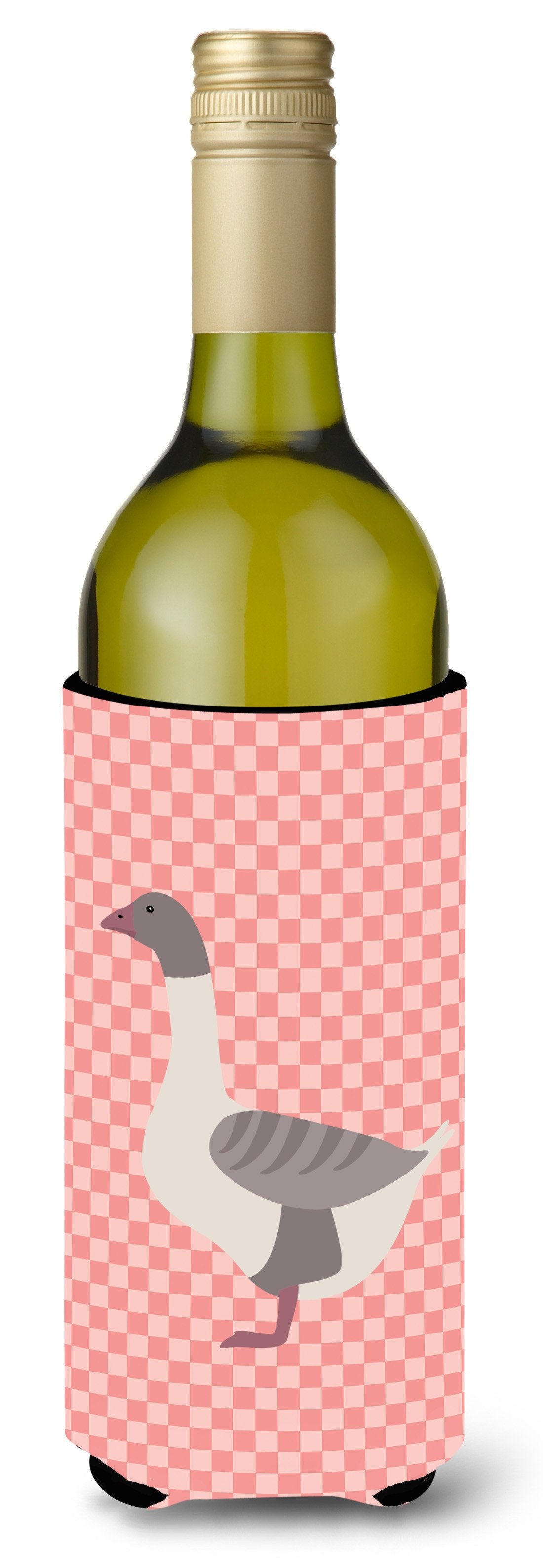 Buff Grey Back Goose Pink Check Wine Bottle Beverge Insulator Hugger BB7901LITERK by Caroline&#39;s Treasures