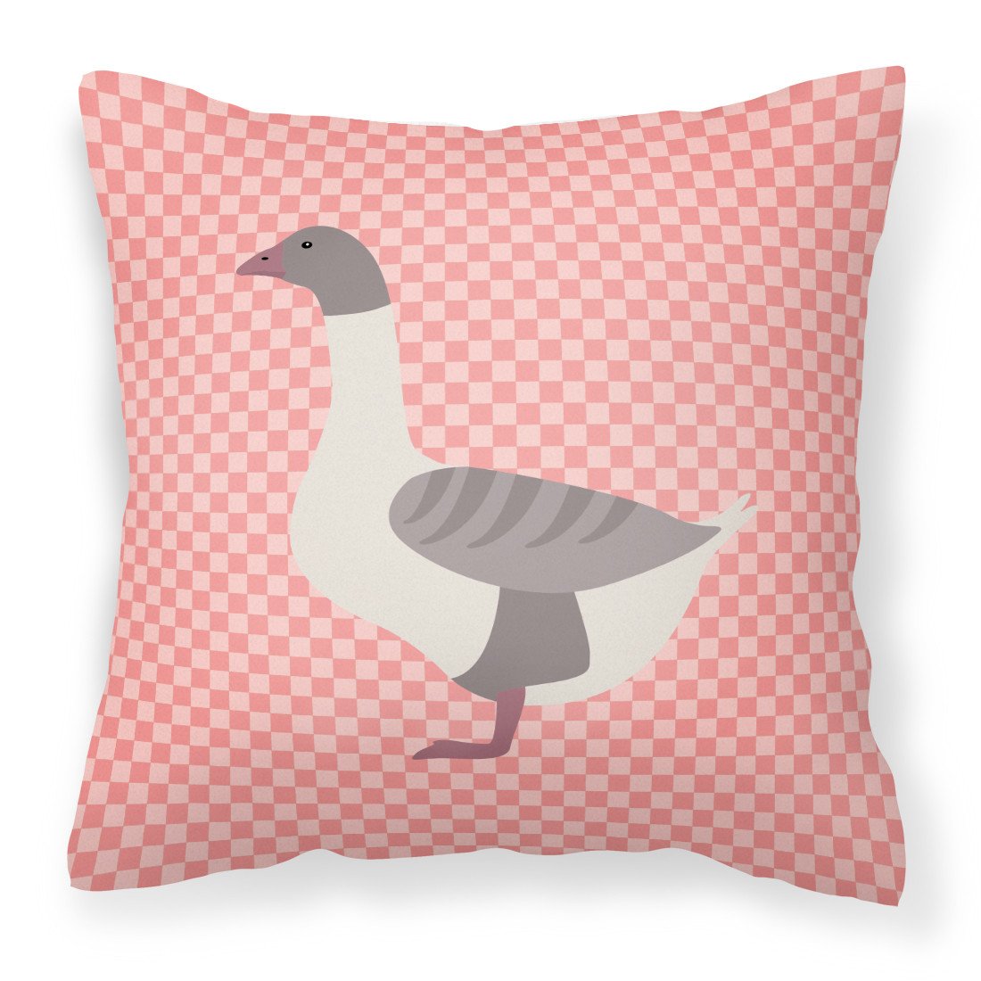 Buff Grey Back Goose Pink Check Fabric Decorative Pillow BB7901PW1818 by Caroline&#39;s Treasures