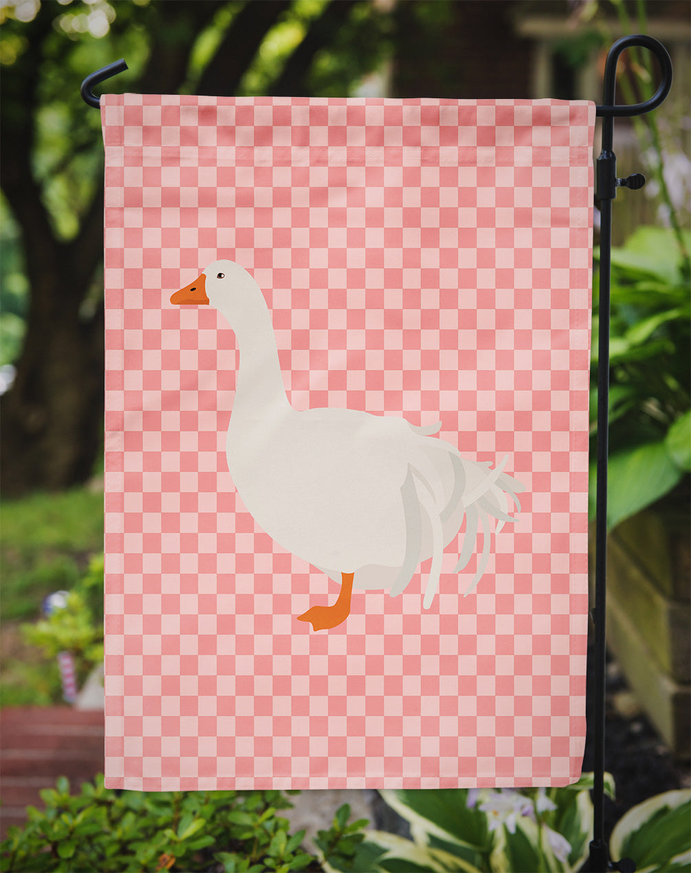 Sebastopol Goose Pink Check Flag Garden Size