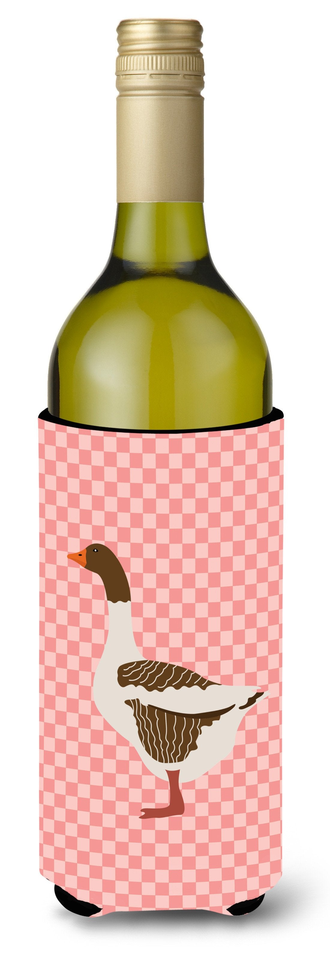 Pomeranian Rogener Goose Pink Check Wine Bottle Beverge Insulator Hugger BB7903LITERK by Caroline&#39;s Treasures