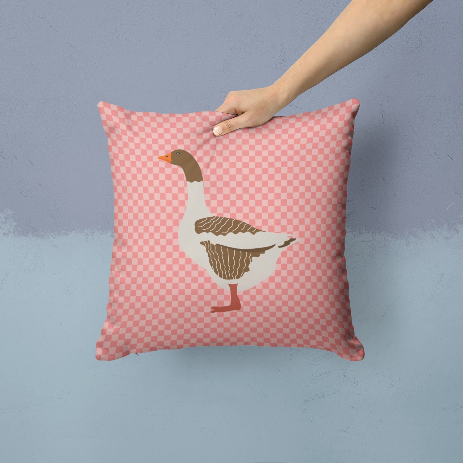 Pomeranian Rogener Goose Pink Check Fabric Decorative Pillow BB7903PW1414 - the-store.com