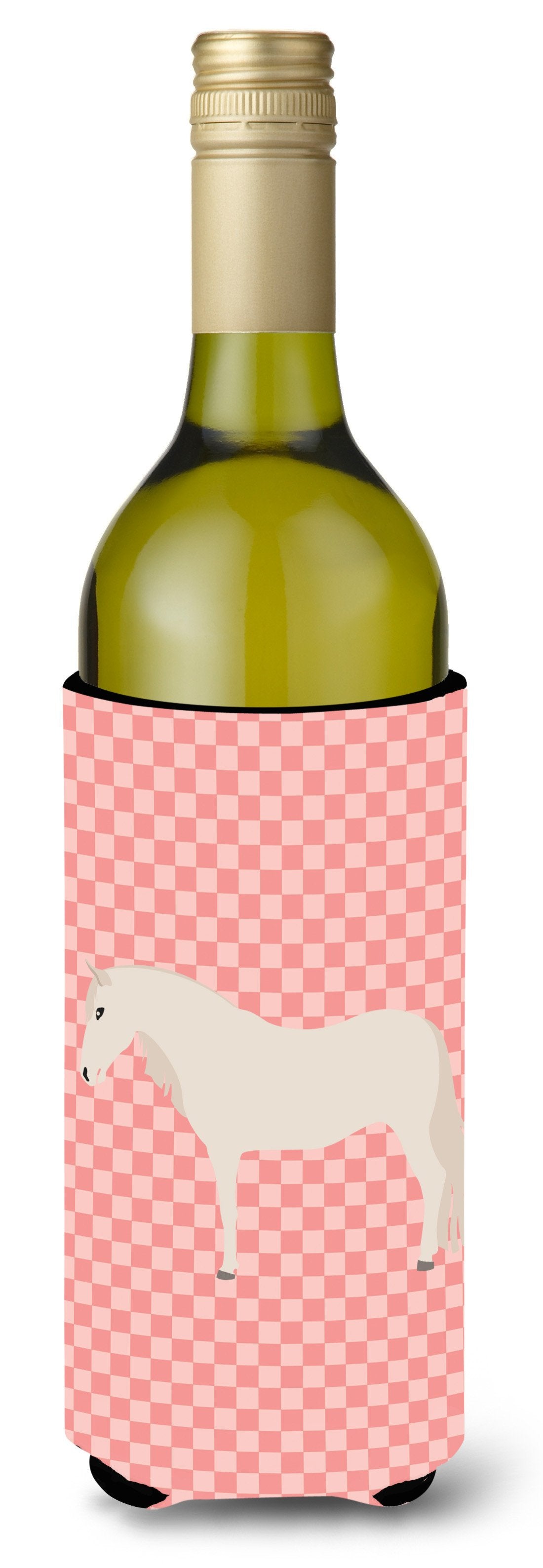 Paso Fino Horse Pink Check Wine Bottle Beverge Insulator Hugger BB7905LITERK by Caroline&#39;s Treasures